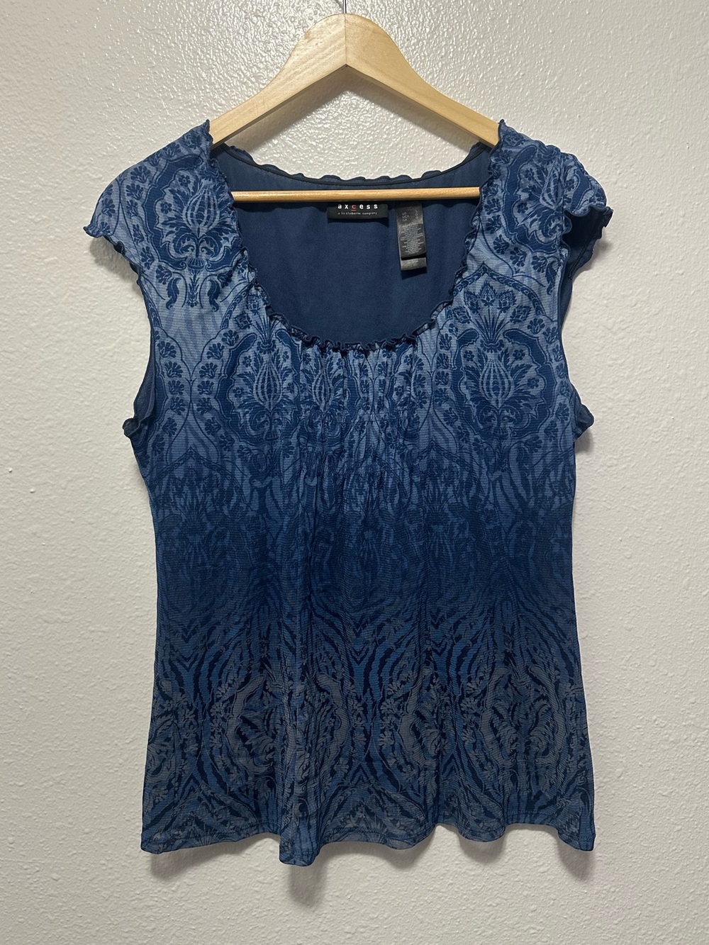Vintage Y2K Axcess Blue Blouse with Ruffle Neck